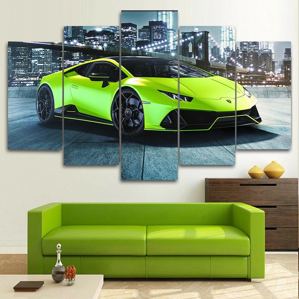 5 Piece Canvas Wall Lamborghini Huracan Green Super Car Home Decoration Living Room Bed Room Image Dining Room Mural