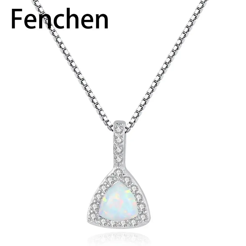 

Fenchen 925 Sterling Silver Triangle Pendant Necklace for Women Party Luxury CZ Exquisite Choker Three Colors Jewelry Gift AN007