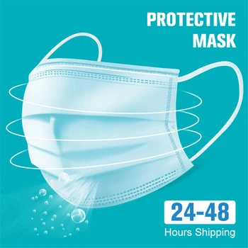 

50PCS Disposable Protective Mask 3 Layers Dustproof Facial Protective Cover Masks Maldehyde Prevent bacteria anti-virus Masks
