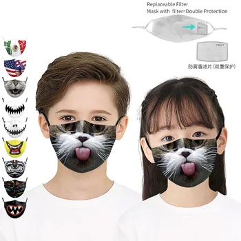

Printed Child Mask Fabric Washable Cute Protective Face Mask Filter PM2.5 Adjustable Dust Masks Children Breathable Mouth Caps