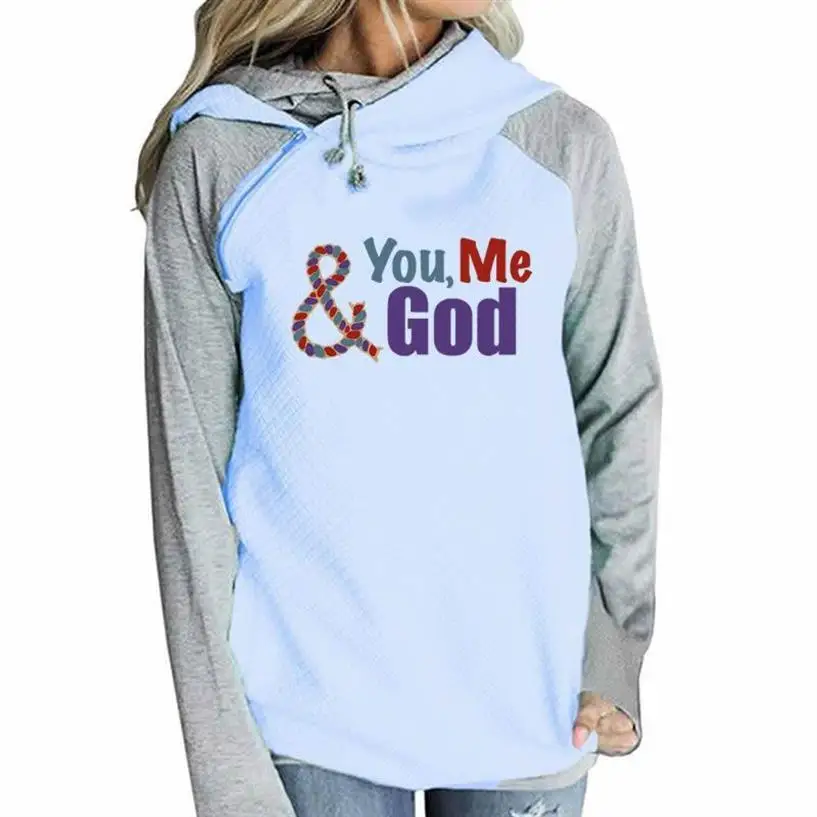 

You Me God Letters Print Zipper Decoration Hoodies For Women Jesus Bible Faith Sweatshirt Femmes Top Cotton Hoody Harajuku Girls