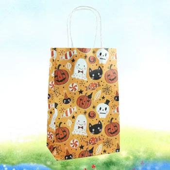 

12 Pcs Candy Bags Halloween Funny Pumpkin Cat Skull Patterned Favors Bags Paper Bags for Easter Halloween Party