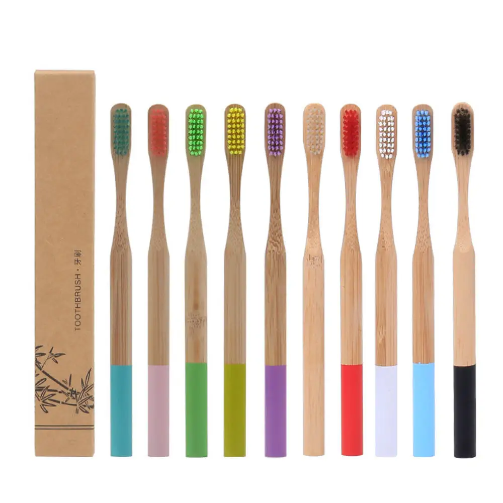 Экологичная бамбуковая зубная щетка со средней щетиной, биоразлагаемая безпластичная зубная щетка для взрослых, кисточка с бамбуковой ручкой