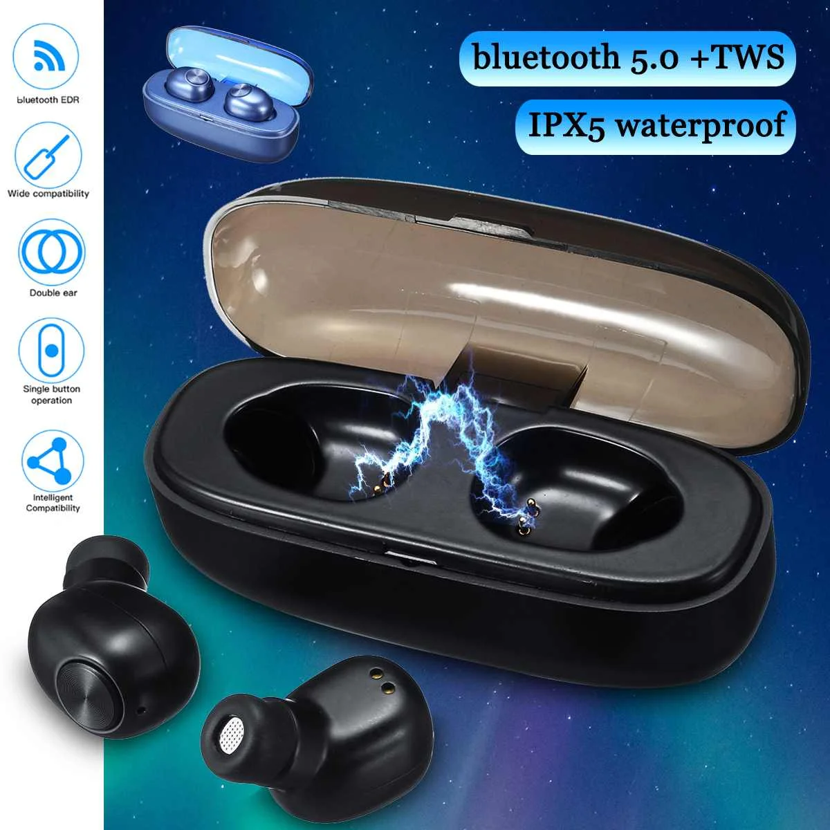 Двусторонний вызов водонепроницаемый шумоподавление стерео Bluetooth 5,0 портативный TWS Беспроводная мини Спортивная гарнитура с зарядным устройством