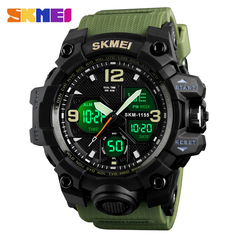 ArmyGreen Watch SKMEI, новинка, модные мужские спортивные часы, светодиодный, яркие часы, кварцевые наручные часы, цифровые часы, военные, камуфляжные, водонепроницаемые часы - Цвет: ArmyGreen Watch