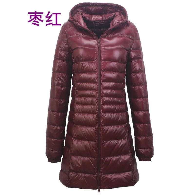 WEPBEL, S-7XL, зимние куртки, женские, белые, утиный пух, длинная куртка, женские, с подкладкой, с капюшоном, парки, ультра-светильник, портативные пуховики - Цвет: jujubered