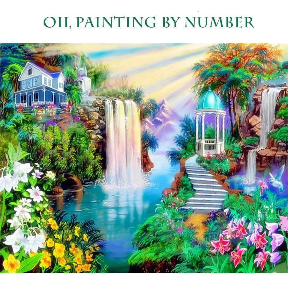 AZQSD Painting By Numbers Pictures Canvas Waterfall Scenery DIY Frameless Oil Painting Landscape Wall Art Home Decor SZGD174