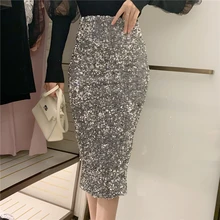 Расшитая блестками модная Серебристая Женская юбка с высокой талией хорошего качества Вечерние бандажные юбки для женщин