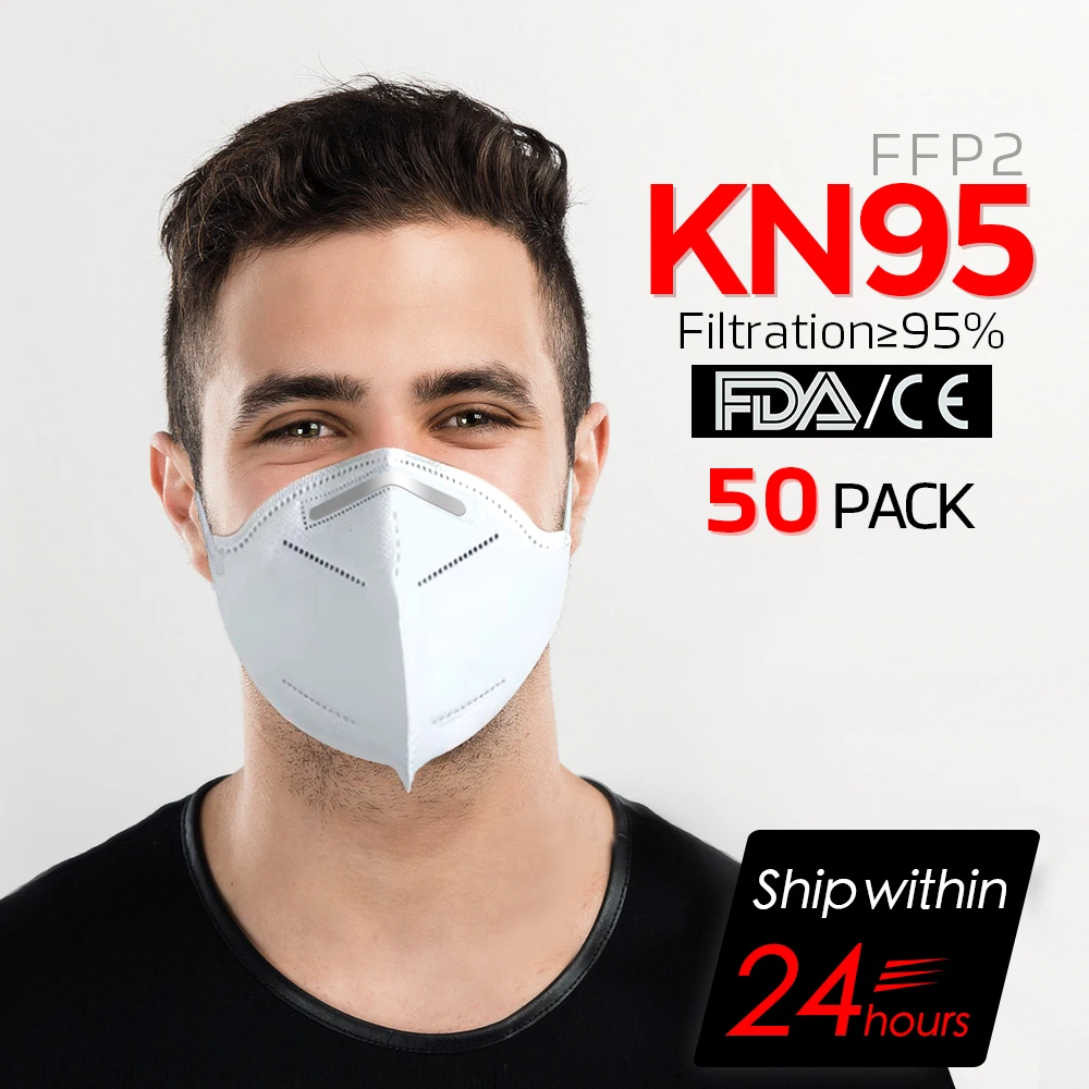 

Kn95 ffp2 Face Mask flu Dust Mouth Masks Filter 4-Layers Disposalbe Mask Respirator Anti Corona Virus pollution PM2.5 PM25 50Pcs