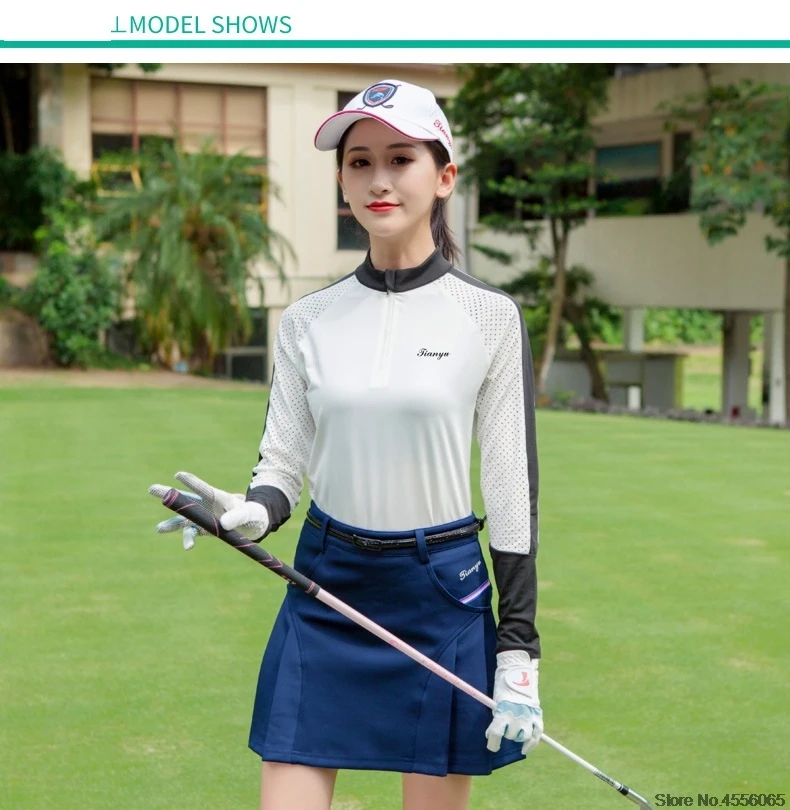 Womens Breathable Mesh Golf Shirts Dry Quick Training Shirts Ladies Long Sleeve T Shirt Golf Sportswear Plus Sizes S-XXL D0694