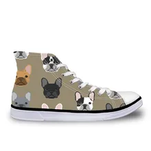 Doginthehole Французский бульдог печатных женщин Вулканизированная обувь для женщин Повседневная со шнуровкой высокие холщовая Обувь Кеды женщина девушка