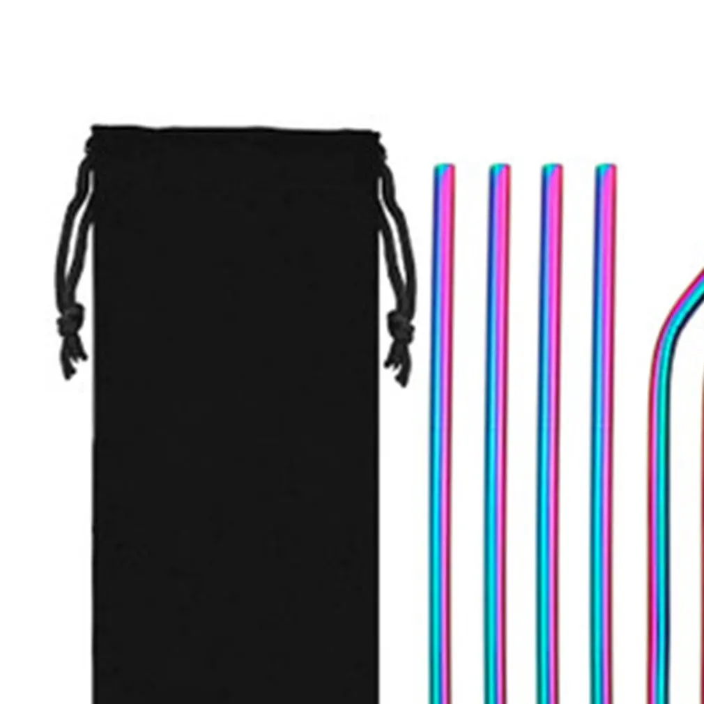 10Pcs set 304 Stainless Steel Straw Reusable Straws Drinking Straws Metal Straw Bar Party Accessory - Цвет: Rainbow color