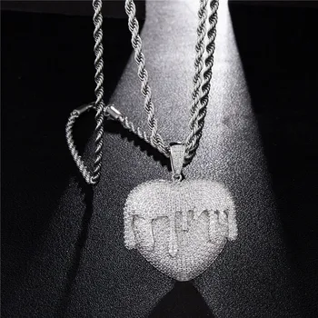 

Full Cubic Zircon Melted Love Heart Pendant Iced Out Necklace Crystal Hip Hop Party Jewelry For Men Women Gift