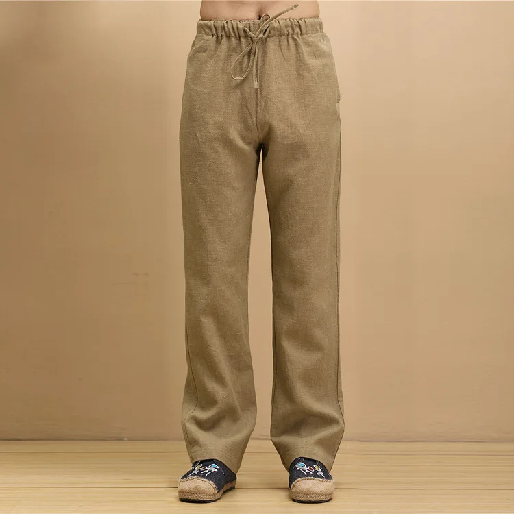 

2019 Chinese-style Men'S Wear Flax Casual Straight-leg Pants Elastic Pants Practice Pants Spring And Autumn Large Size MEN'S Cas