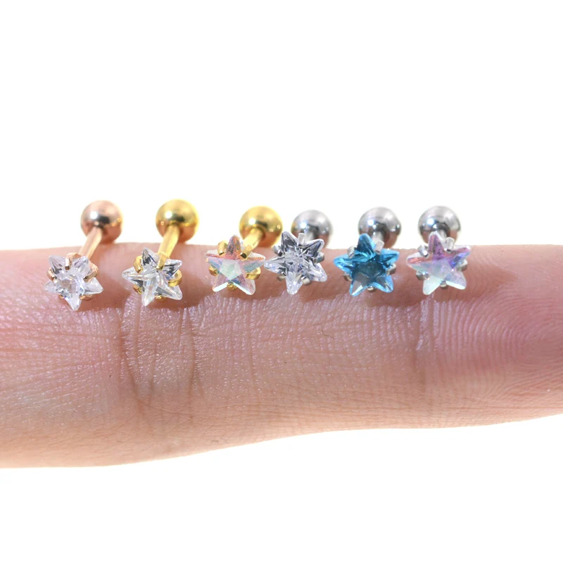 1Pair Star AB Clear Gem Surgical steel Tiny Hoop Earring Cz Tragus Daith Rook Cartilage Ear Piercing Jewelry - Image 4