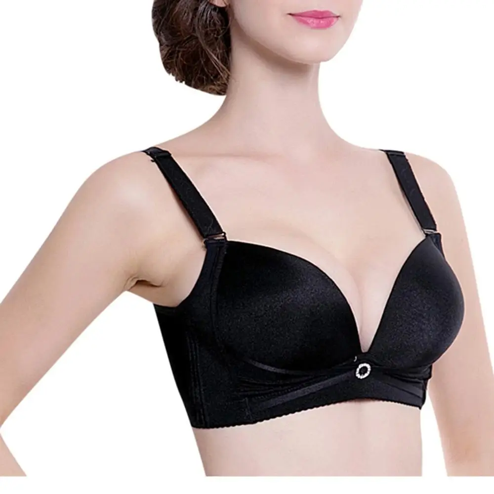 Black Бюстгальтер пуш-ап сексуальный глубокий U Cup женский бюстгальтер большого размера регулируемый спортивный очень эластичный дышащий без спинки бесшовный бюстгальтер mujer - Цвет: Black