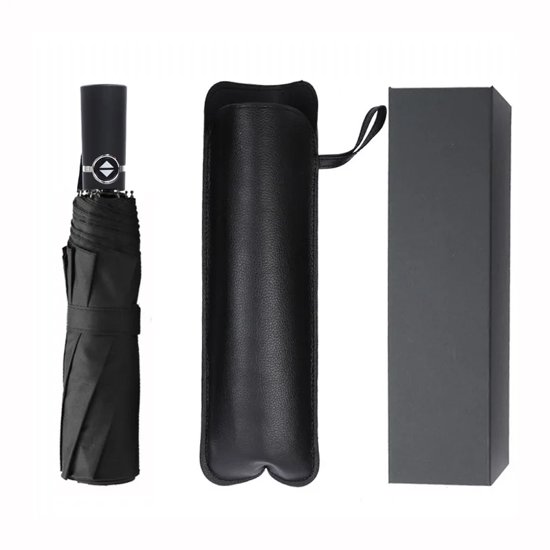 Премиум кожаный чехол автоматический Солнечный зонт бизнес мужчины 10 к 3 складные зонты солнцезащитный анти УФ зонтик ветрозащитный 104 см