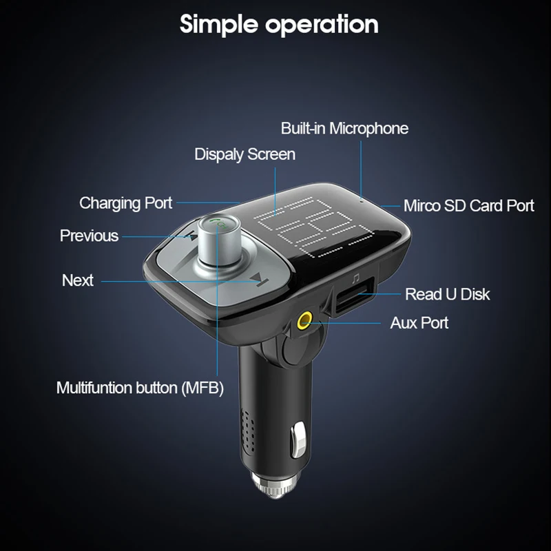 MP3-плеер Bluetooth прикуриватель зарядное устройство авто двойной Usb зарядка автомобиля без рук музыка автомобиль Qc 3,0 зарядное устройство 12 в разъем