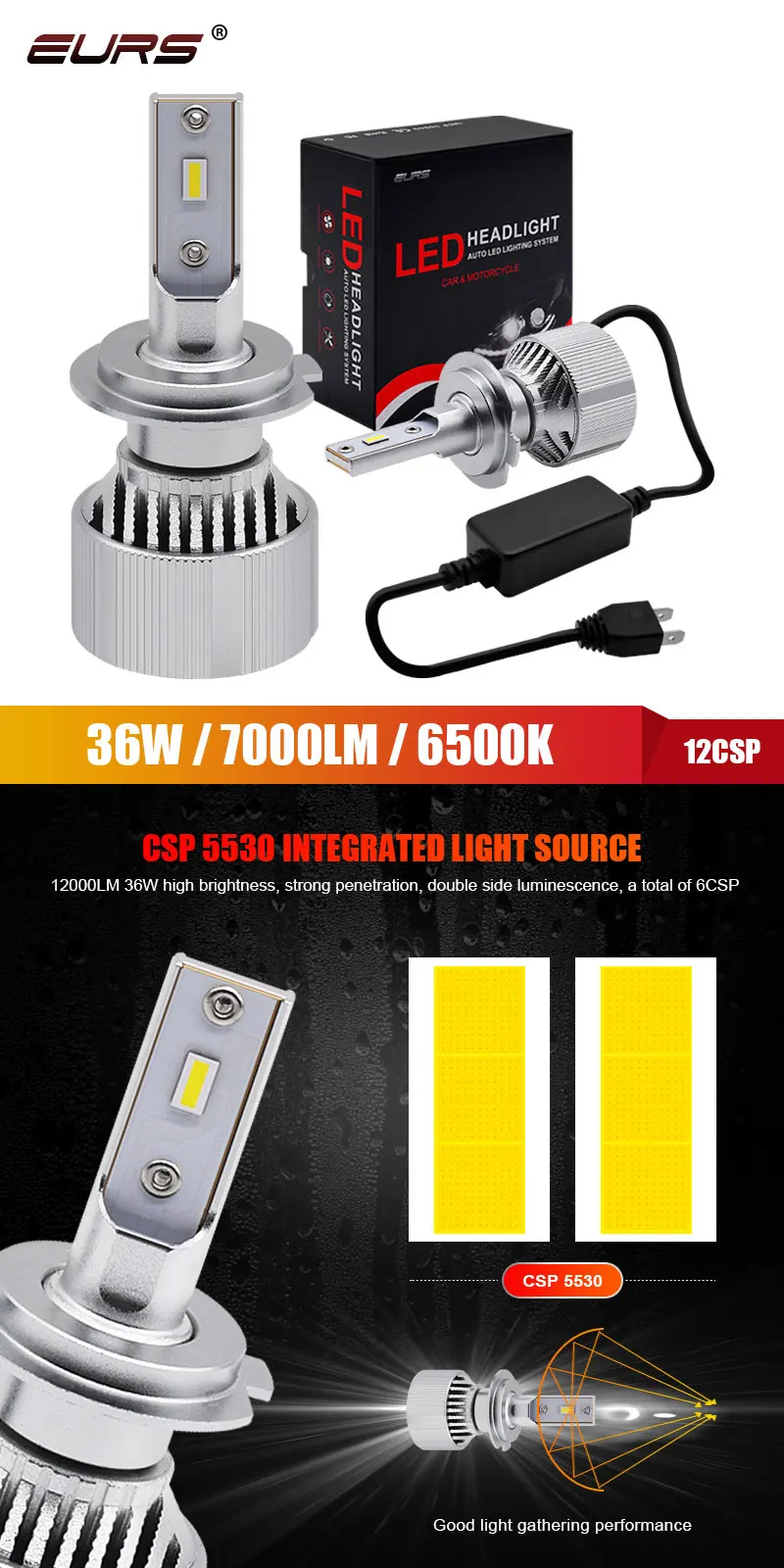 EURS h7 led X9 Универсальный Автомобильный головной светильник h4 led Hi/Lo луч светильник s лампочки csp 6500k 7000лм автомобильные аксессуары противотуманный светильник H1 H11 HB3 HB4