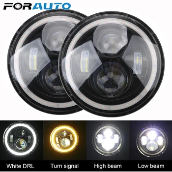 

7inch LED Headlight 80W DRL Halo Angle Eyes Led Headlamp 12V High Low Beam for Jeep Wrangler TJ JK LJ Lada Niva Offroad
