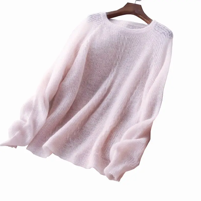 Long-sleeved Round Neck Thin Sweater Women Loose Solid Color Hollow Simple Bottoming Pullover Sweater Female Spring Summer 2020