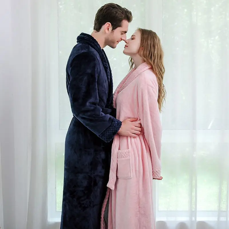 Зимняя ночная рубашка фланелевая длинная плотная Пижама для мужчин и женщин пар