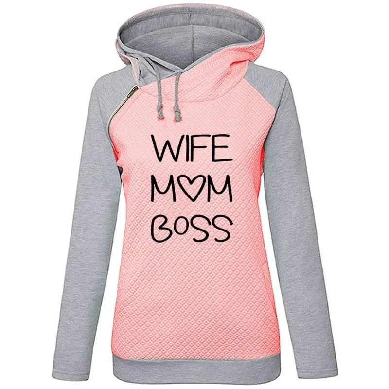 Новая мода жена принт "mom Boss" Толстовка Femmes толстовки Повседневная одежда молодые дни матери подарок гранж лозунг tumblr милый топ - Цвет: Pink-black txt