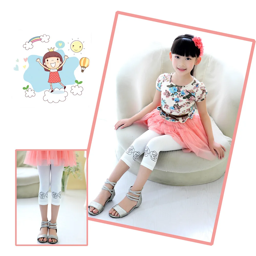High Quality 2021 New Summer Girls Leggings Pants Lace Cotton Children Clothing Flower Girl Knee Pants