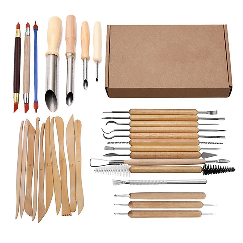 

31Pcs Arts Crafts Clay Sculpting Tools Set Carving Tool Kit Pottery & Ceramics Wooden Handle Modeling Clay Tools