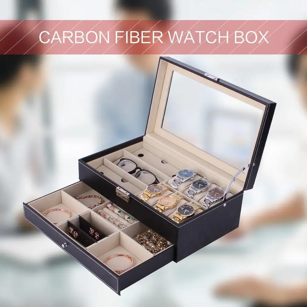 Double Layers Wooden Jewelry Sunglasses Watch Display Slot Case Box Container SL | Наручные часы