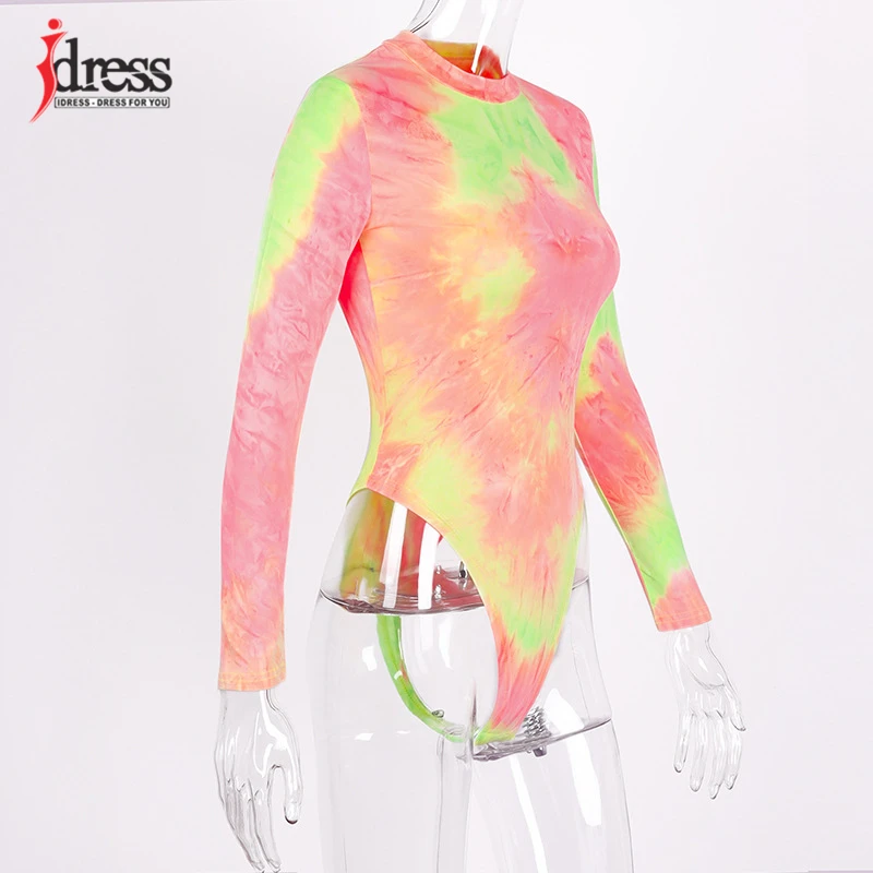 IDress Hot One Piece Tie Dye Party Bodysuits Long Sleeves High Neck Body Suit  (10)