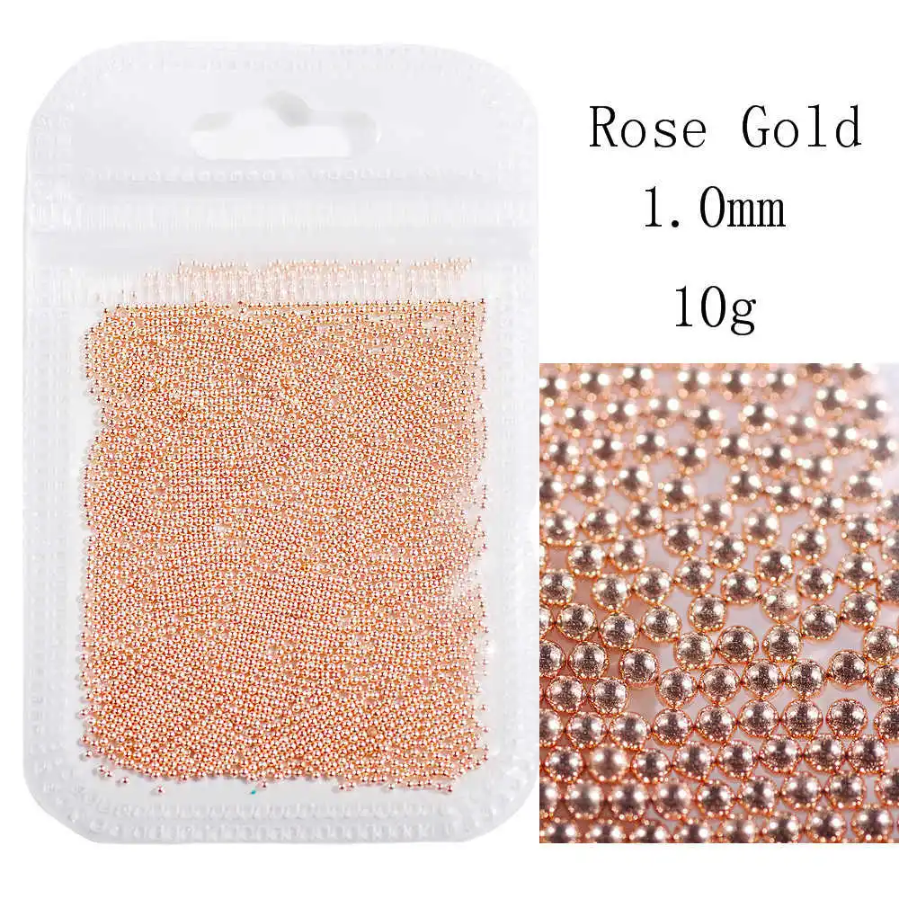 1mm rose gold 0,6-2.0mm10g мини-икра металлическая микросфера из нержавеющей стали горный хрусталь 3D Шарм DIY украшения для ногтей - Цвет: 1mm rose gold