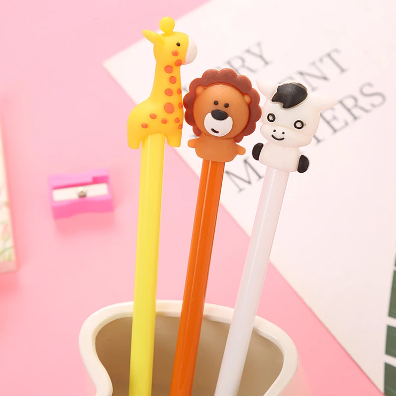 4 Pcs Cartoon Giraffe Gel Pens Korean Creative Animal Silicone Pen Student Writing Office Stationery Black Signature Ink Pen