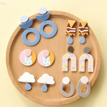 AOMU 2020 nueva impresión colorida acrílico geométrico Irregular redondo lindo nubes pendientes para las mujeres 2020 Corea joyería regalos