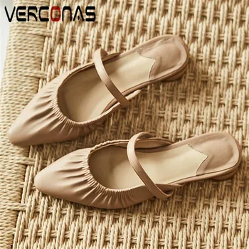 

VERCONAS Ankle Strap Classic Design Women Pumps Women Sandals Summer Genuine Leather Pointed Toe Round High Heeled Shoes Woman