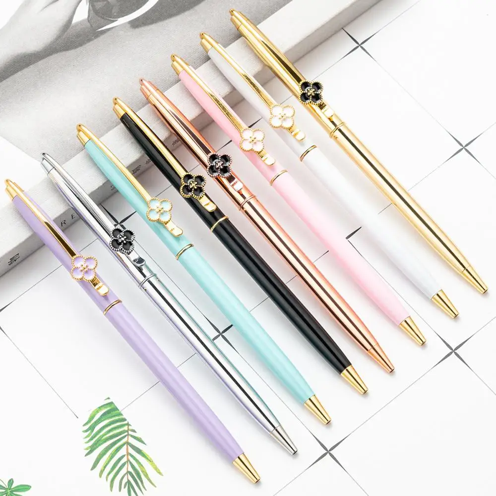 

24 pcs/lot Clover Metal ballpoint pens for writing Cute 1.0 mm black ink ball pen business pen School supplies