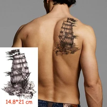 Водостойкая временная татуировка наклейка пиратский корабль череп флаг тату Водная передача поддельные тату флеш-тату женщина мужчина ребенок 14,8*21 cm