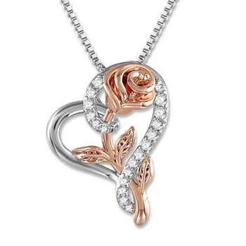 

New 925 sterling silver Heart Rose Flower Pendants Necklaces for Wedding Engagement Jewelry Zircon Statement Necklace