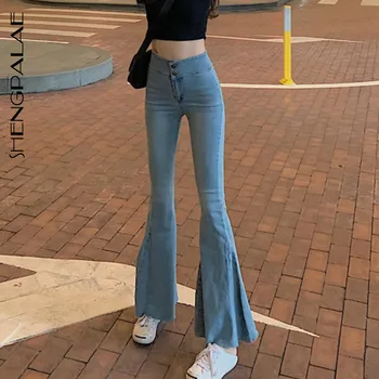 

SHENGPALAE 2020 New Spring Casual Jeans Woman Long Trousers Cowboy Female Loose Streetwear High Waist Big Flared Denim ZA2668
