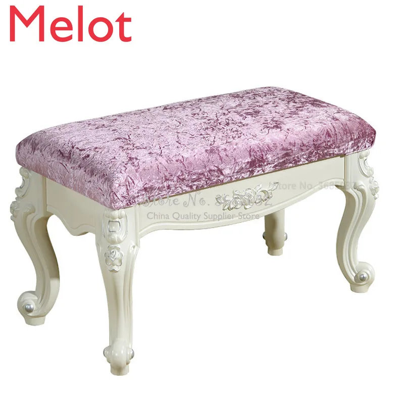 

European flannel Shoes Stool wood leg Household Simple Foot Pedal Sofa Stool Cloth Bed Tail Bench Bedroom Furniture