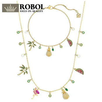 

RLLEN High Quality Latest Swarov riginal 1:1 Fashion Fruit Series Necklace Bracelet Has Logo Women Jewelry FreeMail