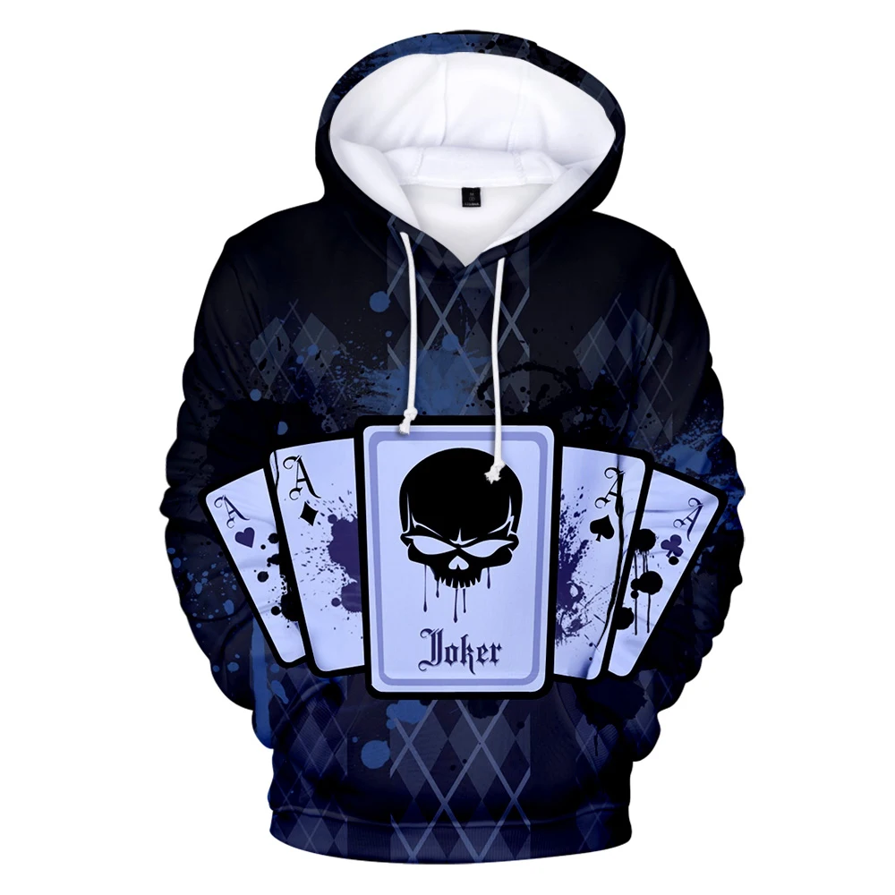 

2019 New Joker Hoodies Men/Women Coolest Trends Poker Sweatshirts Personality 3D Joker Deadshot Hoodies Young Tops