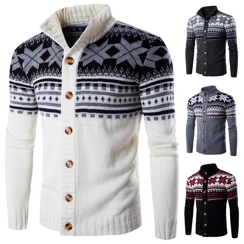 Autumn Warm Christmas Sweater Men Fashion Printed Jacket Coat Casual Stand Collar Knitting Mens Cardigan Sweaters Autumn Warm Christmas Sweater Men Fashion Printed Jacket Coat Casual Stand Collar Knitting Mens Cardigan Sweaters