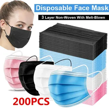 

Disposable Mouth Face Mask Non-woven 3 Layers Anti Dust Filter Protective Mascarillas Thickened Breathable Earloops Mascaras