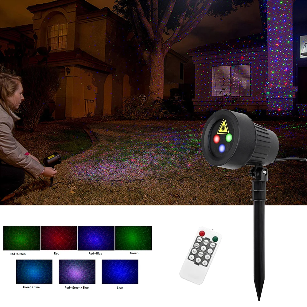 RGB лазерные рождественские огни движущиеся звезды красный зеленый синий