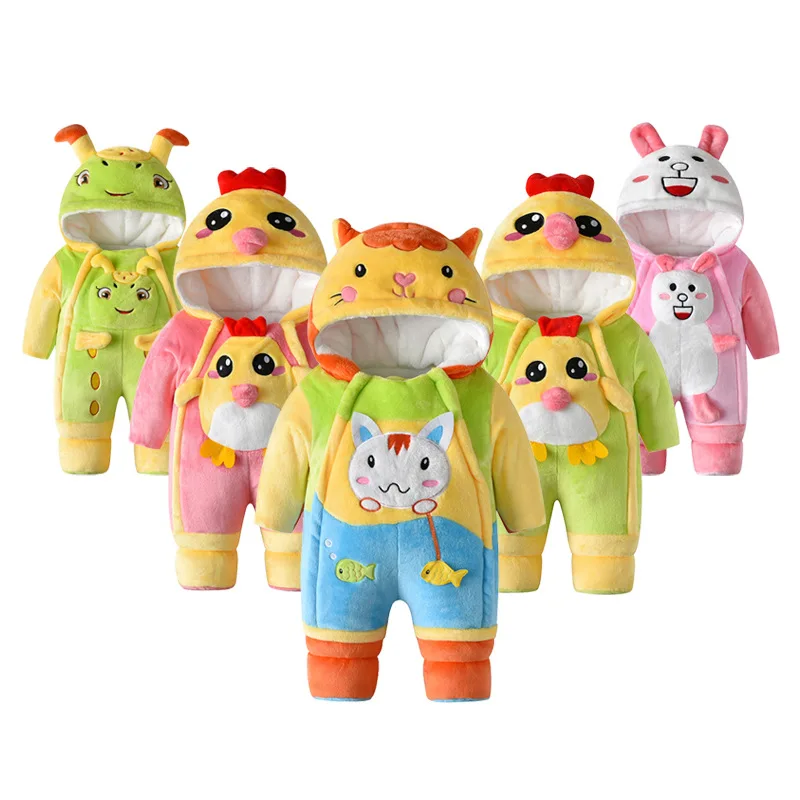 

2019 Winter New Style Infants Baby Thick Quilted Winter Style One-piece Crawling Clothes Rabbit Double Zipper plus Cotton Romper