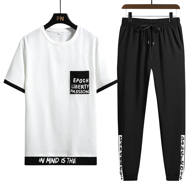 Men's Sets Hip hop Clothes Streetwear Spring Summer Outfit Male T-shirt + Pants Two Pieces Fashion Set Casual Pullover Plus Size mens sweat suits sets Men's Sets