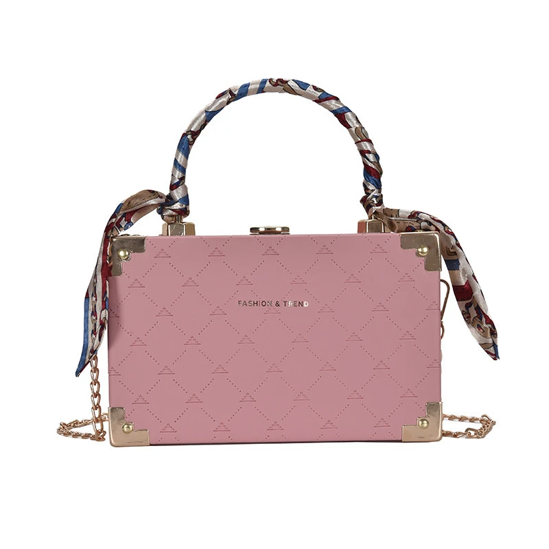 Bolso de de fiesta para mujer con diseño de caja con asas de cintas metálicas a moda, bolso con cadena para hombro, bolso de mano mujer| Bolsos de hombro| -