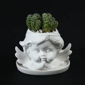 

Creative Character Angel Succulent Flower Pot Desk Decoration Flower Pot Ceramic With Tray Trumpet