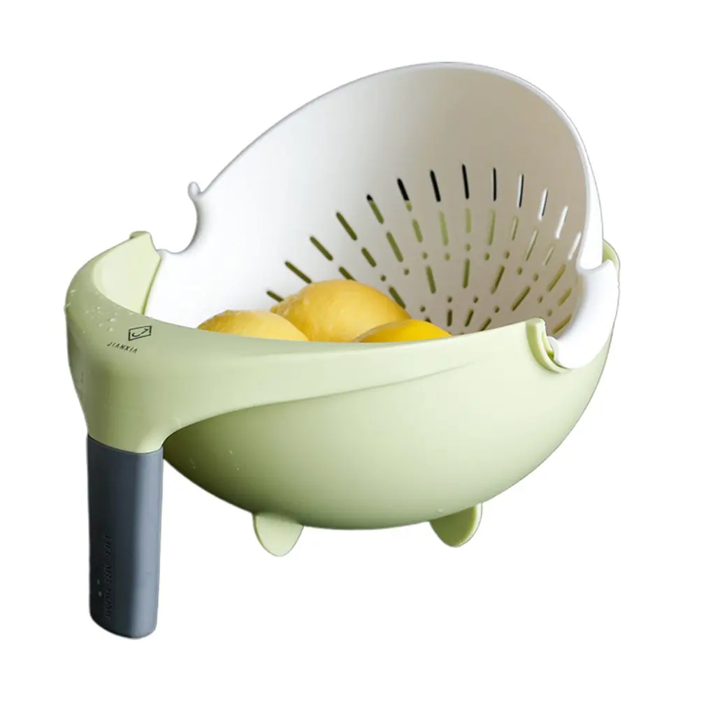 Кухонная корзина, двухслойная корзина для фруктов, слив для мытья с ручкой, корзина из прочного полипропиленового материала с мелкими отверстиями - Цвет: Зеленый